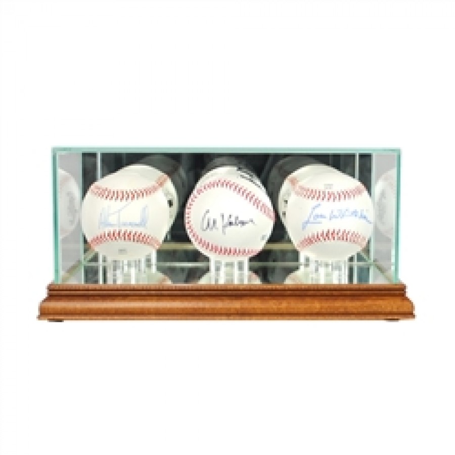 Deluxe real glass triple baseball display